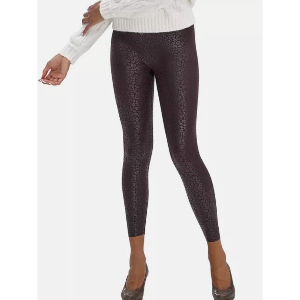 HUE Weightless High Rise Leggings Brown Leopard Print, S